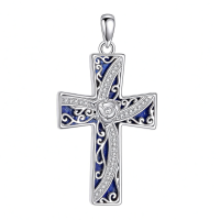 wholesale 925 Sterling Silver Blue Lapis Lazuli & Black Onyx Rose Cross Pendant Necklace-Lapis lazuli cross necklace Without Chain