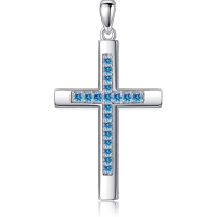 wholesale 925 Sterling Silver Birthstone Cross Necklace for Women Men -12-Dec-Turquoise Without Chain