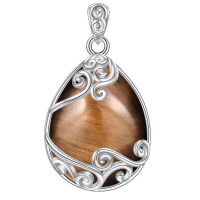 wholesale 925 Sterling Silver Filigree Teardrop Pendant Necklace for Women-EE-Tiger Eye Stone Filigree Necklace Without Chain