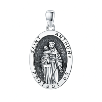 wholesale 925 Sterling Silver Archangel Medals St Pendant Necklace for Men Women-60-St Anthony medal(oval silver) Without Chain