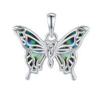 wholesale 925 Sterling Silver Butterfly Necklace with Abalone Shell Inlay Pendant s for Women Girls Valentine's Day Christmas-A-Abalone Shell - Green Without Chain