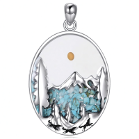 wholesale 925 Sterling Silver Turquoise Stone Mountain Pendant Necklace for Women Gifts for Nature Lovers-Silver-Snowy Mountain Necklace Without Chain