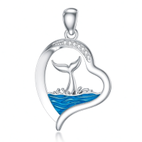 wholesale 925 Sterling Silver Heart Pendant With Blue Enamel Whale Tail Design-c Without Chain