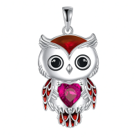 wholesale 925 Sterling Silver Birthstone Owl Pendant Necklace Jewelry Gift for Women-07-July Without Chain