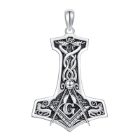 wholesale 925 Sterling Silver Thor Hammer Pendant With Dragon Motif And Celtic Knots Necklace-1-7 Without Chain