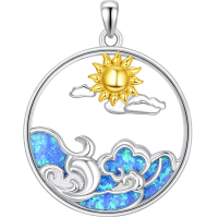 wholesale 925 Sterling Silver Sun And Wave Pendant Necklace-Opal Wave-01 Without Chain