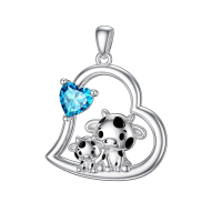 wholesale 925 Sterling Silver Mom Heart Shape Animal Pendant Necklaces for Women Girls Family Love Gift-05-12-Cow-December Without Chain