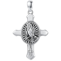 wholesale 925 Sterling Silver Archangel Medals St Pendant Necklace for Men Women-94-Praying Hands(cross silver) Without Chain