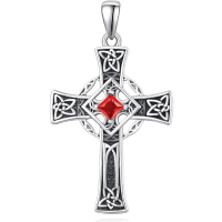 wholesale 925 Sterling Silver Garnet Celtic Cross Necklace for Men 22 +2 Chain-Silver-January Without Chain
