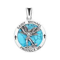 wholesale 925 Sterling Silver Turquoise Saint Michael Protect Us Medal Necklace for Men & Women-St Michael(Turquoise)-St Michael B Without Chain
