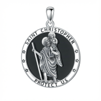 wholesale 925 Sterling Silver St Christopher Pendant With Black Onyx Inlay-B01. St christopher (Black Onyx) Without Chain