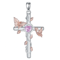 wholesale 925 Sterling Silver Cross Pendant With Blue Crystal Hummingbird Design-sterling sliver Without Chain