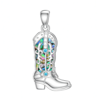 wholesale 925 Sterling Silver Turquoise Cowboy Boot with Abalone Shell and Star Elements Pendant Necklace-Boot Without Chain