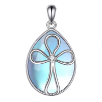 wholesale 925 Sterling Silver Filigree Teardrop Pendant Necklace for Women-X-Moonstone Cross Necklace Without Chain