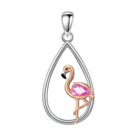 wholesale 925 Sterling Silver Pink Crystal Flamingo Pendant Necklace-Flamingo Necklac Without Chain