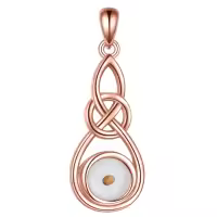 wholesale 925 Sterling Silver Celtic Knot Infinity Necklace with Yellow Jade Stone - Faith Jewelry-Rose Gold Without Chain