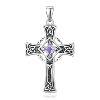 wholesale 925 Sterling Silver Garnet Celtic Cross Necklace for Men 22 +2 Chain-Silver-June Without Chain