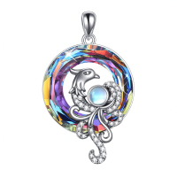 wholesale 925 Sterling Silver Rainbow Opal Phoenix Pendant Necklace-Phoenix crystal necklace Without Chain