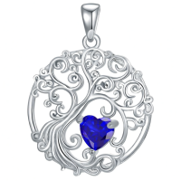 wholesale 925 Sterling Silver Heart Moonstone Tree Of Life Pendant Necklace-09-Sep-Sapphire Without Chain