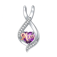 wholesale 925 Sterling Silver Mom Heart Pendant Necklace-02-February Without Chain