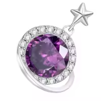 wholesale 925 Sterling Silver Cubic Zirconia Saturn Pendant Necklace for Women-February Without Chain