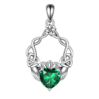 wholesale 925 Sterling Silver Emerald Heart Claddagh Celtic Knot Pendant Necklace Irish s for Women Girls-May Without Chain