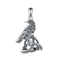wholesale 925 Sterling Silver Celtic Raven Pendant Necklace With Intricate Knotwork Design-crow Without Chain