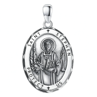 wholesale 925 Sterling Silver Archangel Medals St Pendant Necklace for Men Women-01-St Stephen(oval silver) Without Chain