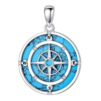 wholesale 925 Sterling Silver Turquoise Compass Pendant With Crystals-Style 2 Without Chain
