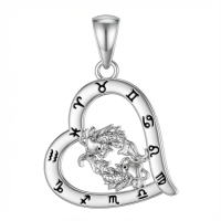 wholesale 925 Sterling Silver Zodiac Necklace with 12 Constellations Horoscope Heart Pendant for Women-01-Pisces Necklace(02.19-03.20)-01-Pisces Necklace(02.19-03.20) Without Chain
