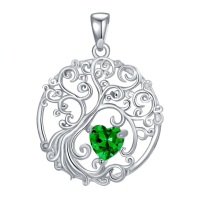wholesale 925 Sterling Silver Heart Moonstone Tree Of Life Pendant Necklace-05-May-Emerald Without Chain