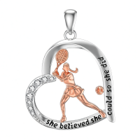 wholesale 925 Sterling Silver Tennis Player Heart Pendant Necklace She Believed She Could So She Did-1-Tennis Without Chain