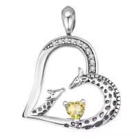 wholesale 925 Sterling Silver Giraffe Birthstone Heart Pendant Necklace-11-Nov-Lab Created Citrine Without Chain