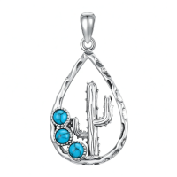 wholesale 925 Sterling Silver Turquoise Bohemian Cactus Pendant Necklace for Women Girls Gifts-2 Without Chain