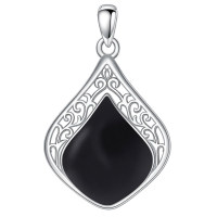 wholesale 925 Sterling Silver Pendant With Green Tree In Bubbles Quartz Crystal-Black Onyx Without Chain