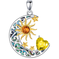 wholesale 925 Sterling Silver Crescent Moon Pendant Necklace Wholesale With Heart And Sun Design-Sun Moon Star-Nov. Without Chain