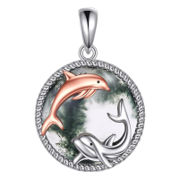 wholesale 925 Sterling Silver Dolphin Pendant with Green Agate Gemstone Necklace s for Women-L-Dolphin Without Chain