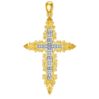 wholesale Gold-Plated 925 Sterling Silver CZ Baroque Cross Pendant Necklace for Women and Men-Large Baroque Cross Without Chain