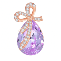 wholesale 925 Sterling Silver Red Crystal Bow Pendant Necklace-06-Jun-Alexandrite Purple Without Chain