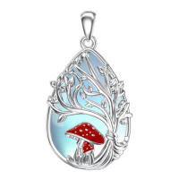 wholesale 925 Sterling Silver Red Mushroom Tree Pendant Necklace-Tree of Life Mushroom-Moonstone Without Chain
