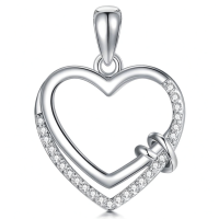 wholesale 925 Sterling Silver & White Sapphire Double Heart Pendant Necklaces for Women - F-G Color Diamonds  Set-heat d Without Chain