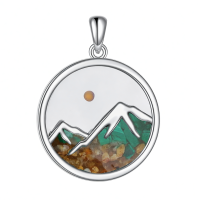 wholesale 925 Sterling Silver Mountain Landscape Pendant Necklace Wholesale With Green Accents-Mountain A-Malachite+Gold Sand Without Chain