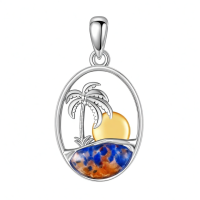 wholesale 925 Sterling Silver Palm Tree & Sunset Ocean Waves Blue Agate Pendant Necklace for Women Girls-Palm necklace Without Chain
