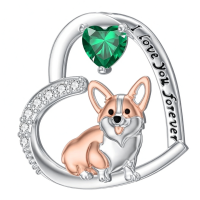 wholesale 925 Sterling Silver Corgi Love Forever Pendant Necklace-2-05-May Without Chain