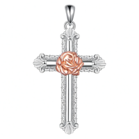 wholesale 925 Sterling Silver Rose Cross Pendant Necklace-Cross-RoseⅢ Without Chain