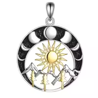 wholesale 925 Sterling Silver Nature Sun & Moon Mountain Pendant Necklace for Women-Silver mountain sun tree necklace Without Chain