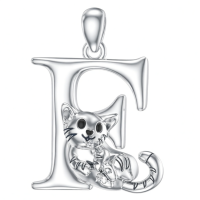 wholesale 925 Sterling Silver Letter E Pendant With Cat Design-F Without Chain