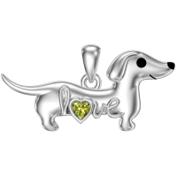 wholesale 925 Sterling Silver Dachshund Birthstone Necklace for Women Dog Lovers-M8 August-Peridot Without Chain