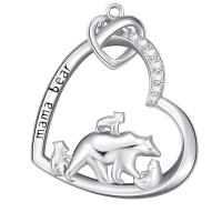 wholesale 925 Sterling Silver Mama Bear Heart Pendant Necklace-Mama bear3 Without Chain