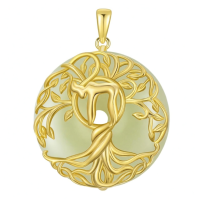 wholesale 925 Sterling Silver Tree Of Life Pendant Necklace Wholesale With Green Gemstone-Hebrew Chai Without Chain